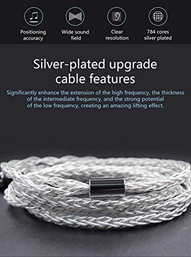 KZ Silver/Blue Hybrid (784 cores) Upgrade Cable, HiFi Earphone Audio Replacement Mixed Wire 3.5mm Compatile with C PIN