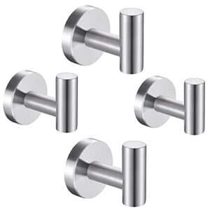 coat hook single towel/robe clothes hook for bathroom kitchen closets , square style wall mounted, brushed finish,304 stainless steel,4 pack (brushed nickel)