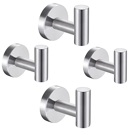 Coat Hook Single Towel/Robe Clothes Hook for Bathroom Kitchen Closets , Square Style Wall Mounted, Brushed Finish,304 Stainless Steel,4 Pack (Brushed Nickel)