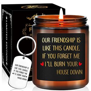 fufandi candle birthday gifts for best friend - friendship gifts, jokes, christmas, gag gifts for friends, bff, coworker - going away gift for friend female - lavender scented candles with keychain