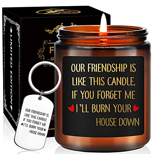 Fufandi Candle Birthday Gifts for Best Friend - Friendship Gifts, Jokes, Christmas, Gag Gifts for Friends, BFF, Coworker - Going Away Gift for Friend Female - Lavender Scented Candles with Keychain