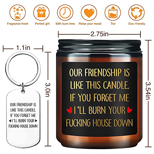 Fufandi Candle Birthday Gifts for Best Friend - Friendship Gifts, Jokes, Christmas, Gag Gifts for Friends, BFF, Coworker - Going Away Gift for Friend Female - Lavender Scented Candles with Keychain