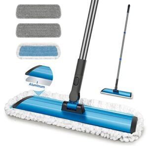 microfiber floor mop for hardwood floor cleaning, dust wet mop with 3 washable pads and aluminum panel, professional flat mop with metal handle for home kitchen wood laminate tile vinyl cleaning
