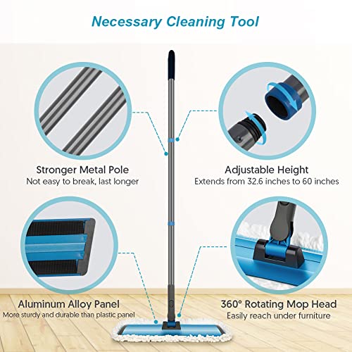 Microfiber Floor Mop for Hardwood Floor Cleaning, Dust Wet Mop with 3 Washable Pads and Aluminum Panel, Professional Flat Mop with Metal Handle for Home Kitchen Wood Laminate Tile Vinyl Cleaning