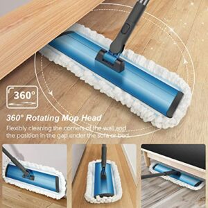 Microfiber Floor Mop for Hardwood Floor Cleaning, Dust Wet Mop with 3 Washable Pads and Aluminum Panel, Professional Flat Mop with Metal Handle for Home Kitchen Wood Laminate Tile Vinyl Cleaning