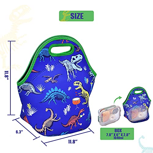 Fossils Dinosaur Lunch Bag - Neoprene Insulated Lunch Box for Boys Kids School Picnic Outdoor Lunch Handbag Waterproof Reusable Lunch Tote Bag Cooler Warm Pouch