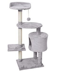 fish&nap us15h cat tree cat tower cat condo sisal scratching posts with jump platform cat furniture activity center play house grey
