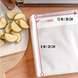 Magic Vac Vacuum Sealer Bags Quart Size 8"x12" 100 Pack Thicker Heavy Duty Material for Sous Vide, Meal Prep, Microwave and Freezer works with Food Saver