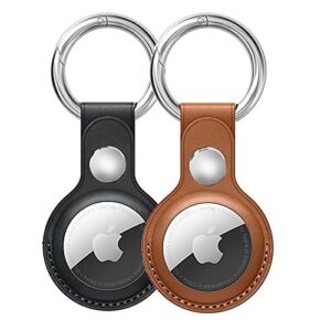 genuine leather case for airtag finder | 2 pack anti-scratch protective holder with keychain | compatible for airtags tracker 2021
