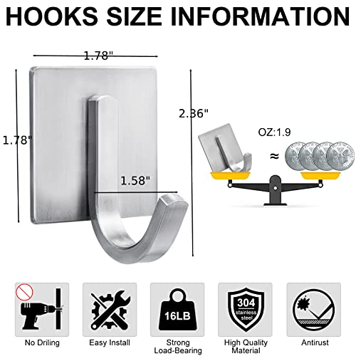 DGYB Adhesive Shower Hooks for Inside Shower 4 Packs Bathroom Towel Hook Waterproof Strong Nickel Wall Hooks Perfect for Glass Door Mirror Tile