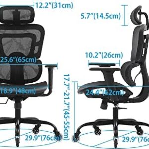 Office Chair, KERDOM Ergonomic Desk Chair, Comfy Breathable Mesh Task Chair with Headrest High Back, Home Computer Chair 3D Adjustable Armrests, Executive Swivel Chair with Roller Blade Wheels (Black)