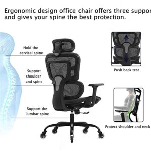 Office Chair, KERDOM Ergonomic Desk Chair, Comfy Breathable Mesh Task Chair with Headrest High Back, Home Computer Chair 3D Adjustable Armrests, Executive Swivel Chair with Roller Blade Wheels (Black)