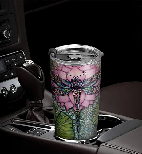 64HYDRO 20oz Dragonfly Gifts for Women, Valentines Day Gifts for Her, Birthday Gifts for Women, Mom, Wife, Daughter, Friends Lotus Flower Dragonfly Tumbler Cup, Travel Coffee Mug with Lid