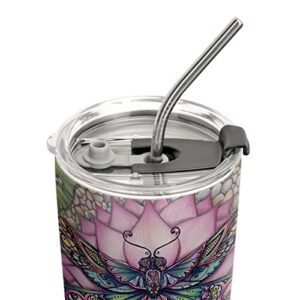 64HYDRO 20oz Dragonfly Gifts for Women, Valentines Day Gifts for Her, Birthday Gifts for Women, Mom, Wife, Daughter, Friends Lotus Flower Dragonfly Tumbler Cup, Travel Coffee Mug with Lid