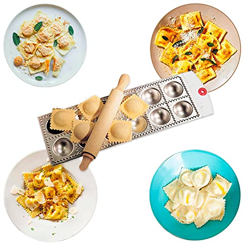 Ravioli Maker & Ravioli molds Tool-12 Hole Round Mold Italian Pasta Italian Tray Kit With Rolling Pin (Round shape)1