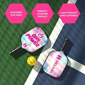 Helium Pickleball Paddle for Kids – Child Size Paddle for Children Under 12, Lightweight Honeycomb Core, Graphite Strike Face, Pickleball Paddle & Drawstring Bag - Girl Power