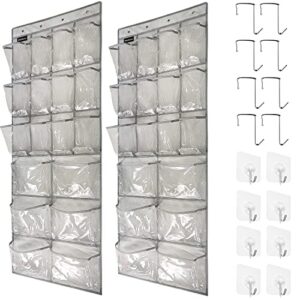 tidymaster 2 pack extra large hanging crystal clear over door shoe organizers,closet shoe organizer shoe rack organizer shoe storage,12+6pockets,8+8hooks,gray (59"x 21.6")