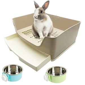 pinvnby rabbit corner litter box with drawer for cage small animal litter pan hanging pet feed bowls cage potty trainer pet toilet for rabbit bunny guinea pigs chinchilla ferret