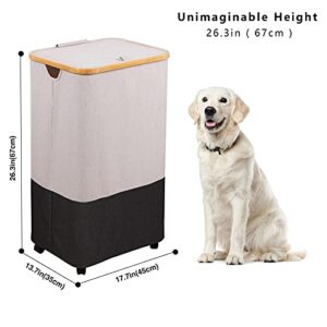 Large Laundry Hamper with Lid - Collapsible Laundry Baskets with Wheels and Removable Laundry Bag, 105L Capacity Dirty Clothes Hampers with Handles for Living Room, Bedroom, Laundry Room, Beige+Black