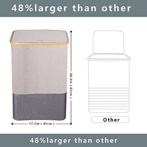 Large Laundry Hamper with Lid - Collapsible Laundry Baskets with Wheels and Removable Laundry Bag, 105L Capacity Dirty Clothes Hampers with Handles for Living Room, Bedroom, Laundry Room, Beige+Black