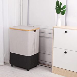 Large Laundry Hamper with Lid - Collapsible Laundry Baskets with Wheels and Removable Laundry Bag, 105L Capacity Dirty Clothes Hampers with Handles for Living Room, Bedroom, Laundry Room, Beige+Black