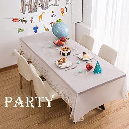 2 Pack White and Gold Tablecloth Disposable Gold Tables Tablecloths for Rectangle 54" x 108" Plastic Tablecloth Party Table Covers for Birthday Thanksgiving Christmas Wedding Outdoor BBQ (White)