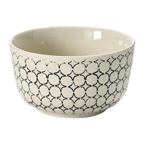 Creative Co-Op Hand-Stamped Stoneware Bowl with Embossed Pattern, Black & Cream Color, 4 Styles Dinnerware, Multi