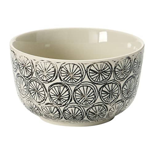 Creative Co-Op Hand-Stamped Stoneware Bowl with Embossed Pattern, Black & Cream Color, 4 Styles Dinnerware, Multi