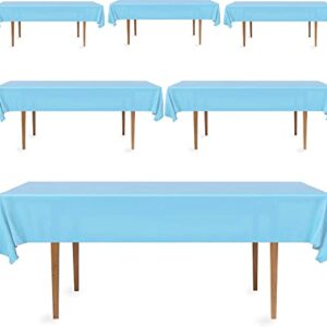 DecorRack 6 Pack Rectangular Tablecloths -BPA- Free Plastic, 54 x 108 inch, Dining Table Cover Cloth, Light Blue (6 Pack)