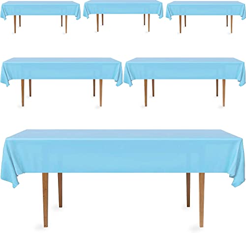 DecorRack 6 Pack Rectangular Tablecloths -BPA- Free Plastic, 54 x 108 inch, Dining Table Cover Cloth, Light Blue (6 Pack)