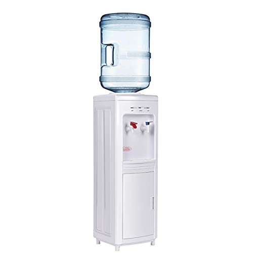 KOTEK Water Coolers Water Dispenser, Hot & Cold Top Loading Water Cooler Dispenser Holds 3 or 5 Gallon Bottles w/ Child Safety Lock, Removable Drip Tray & Storage Cabinet for Home Office School, White