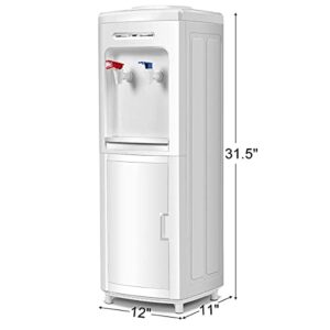KOTEK Water Coolers Water Dispenser, Hot & Cold Top Loading Water Cooler Dispenser Holds 3 or 5 Gallon Bottles w/ Child Safety Lock, Removable Drip Tray & Storage Cabinet for Home Office School, White