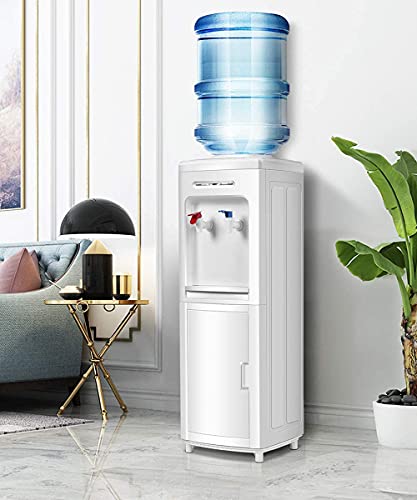 KOTEK Water Coolers Water Dispenser, Hot & Cold Top Loading Water Cooler Dispenser Holds 3 or 5 Gallon Bottles w/ Child Safety Lock, Removable Drip Tray & Storage Cabinet for Home Office School, White