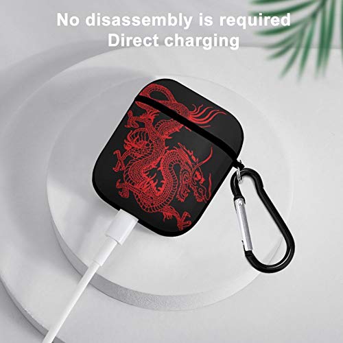 Red Chinese Dragon Airpods Case Cover for Apple AirPods 2&1 Cute Airpod Case for Boys Girls Silicone Protective Skin Airpods Accessories with Keychain