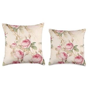 Cute & Sassy Custom Designs Garden Cottage Design Light Pink Roses Floral Throw Pillow, 18x18, Multicolor