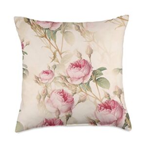 cute & sassy custom designs garden cottage design light pink roses floral throw pillow, 18x18, multicolor