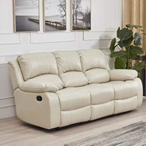 Betsy Furniture Bonded Leather Reclining Sofa in Multiple Colors, 8018 (Beige, Sofa)