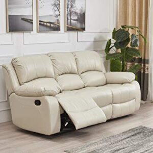 Betsy Furniture Bonded Leather Reclining Sofa in Multiple Colors, 8018 (Beige, Sofa)