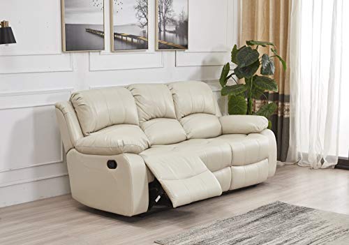 Betsy Furniture Bonded Leather Reclining Sofa in Multiple Colors, 8018 (Beige, Sofa)