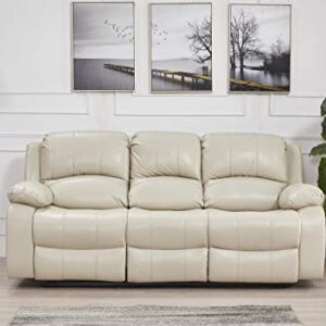 Betsy Furniture Bonded Leather Reclining Sofa in Multiple Colors, 8018 (Beige, Sofa)