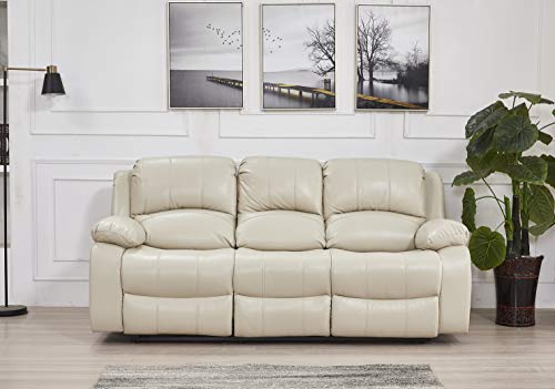 Betsy Furniture Bonded Leather Reclining Sofa in Multiple Colors, 8018 (Beige, Sofa)