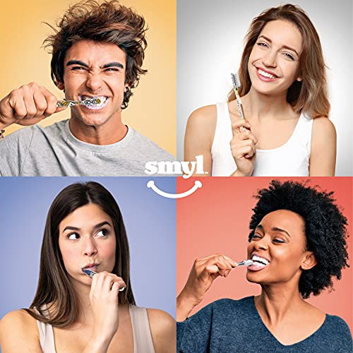 BioSwiss SMYL Toothbrushes with Powerful Soft Nylon Bristles for Adults - Unique Fashion Forward Printed Designs, Oral Care, Effectively Remove Plaque and Tartar Build Up (1 Pack, Fine Stones Yellow)