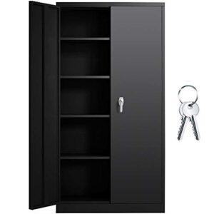 intergreat black metal storage cabinet doors,72" locking steel storage cabinet with shelves, tall metal cabinet lockable steel cabinets for home office, garage