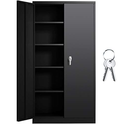 INTERGREAT Black Metal Storage Cabinet Doors,72" Locking Steel Storage Cabinet with Shelves, Tall Metal Cabinet Lockable Steel Cabinets for Home Office, Garage