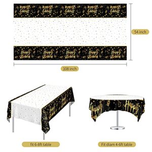 Ruisita 2 Pack Black Gold Table Cloth Cover Happy Birthday Tablecloth Party Tablecloths Rectangular Table Cloth Cover for Indoor or Outdoor Parties Birthdays