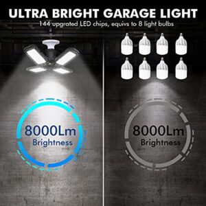 LED Garage Light 4 Pack, 80W Ultra Bright LED Shop Light with 4 Adjustable Panels, 8000LM E26/E27 Base Deformable Ceiling Light Fixtures for Garage, Workshop, Attic, Basement, Barn (Black, 4 Pack)