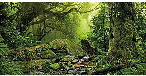 AWERT Tropical Forest Terrarium Background Stream Green Huge Tree Reptile Habitat Background Foggy Rainforest Aquarium Background 36x18 inches Durable Polyester Background