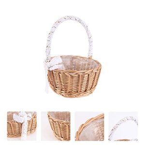 Hemoton Fruit Vegetable Storage Basket Wicker Rattan Flower Basket Willow Handwoven Flower Girl Baskets for Farmhouse Wedding Table Centerpiece Rustic Courtyard Indoor Decor 25x20cm