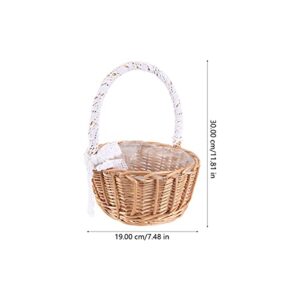 Hemoton Fruit Vegetable Storage Basket Wicker Rattan Flower Basket Willow Handwoven Flower Girl Baskets for Farmhouse Wedding Table Centerpiece Rustic Courtyard Indoor Decor 25x20cm