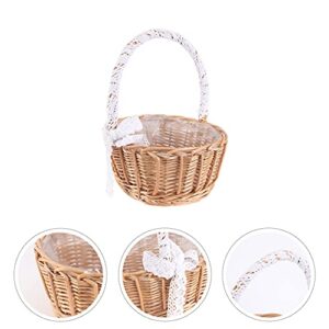 Hemoton Fruit Vegetable Storage Basket Wicker Rattan Flower Basket Willow Handwoven Flower Girl Baskets for Farmhouse Wedding Table Centerpiece Rustic Courtyard Indoor Decor 25x20cm